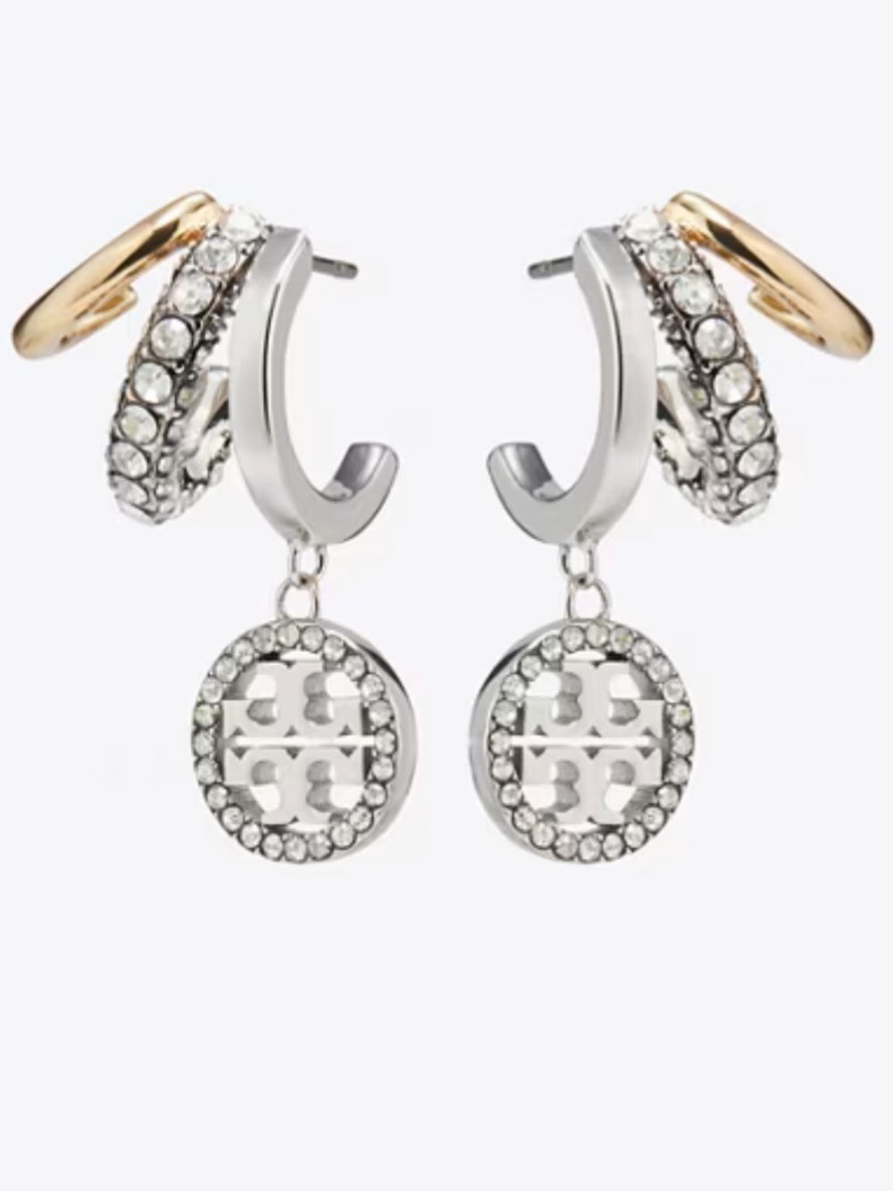TORY BURCH ICON PAVÉ TRIPLE HOOP EARRINGS - Picture 4 of 9